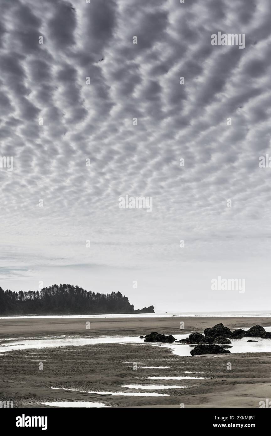 Dramatic sky pattern over Second Beach, Olympic National Park, WA Stock Photo