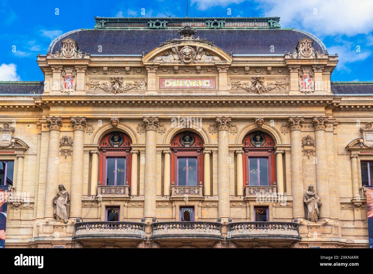 Lyon, France. June 11, 2024. Facade of the Theatre of Les Célestins, built by Gaspard André in the 19th century Stock Photo