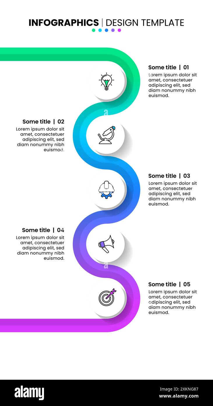 Infographic template with icons and 5 options or steps. Vertical line ...