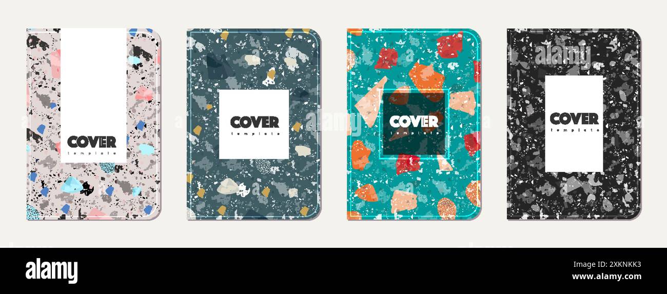 School notebook cover design. Terrazzo abstract background made of ...