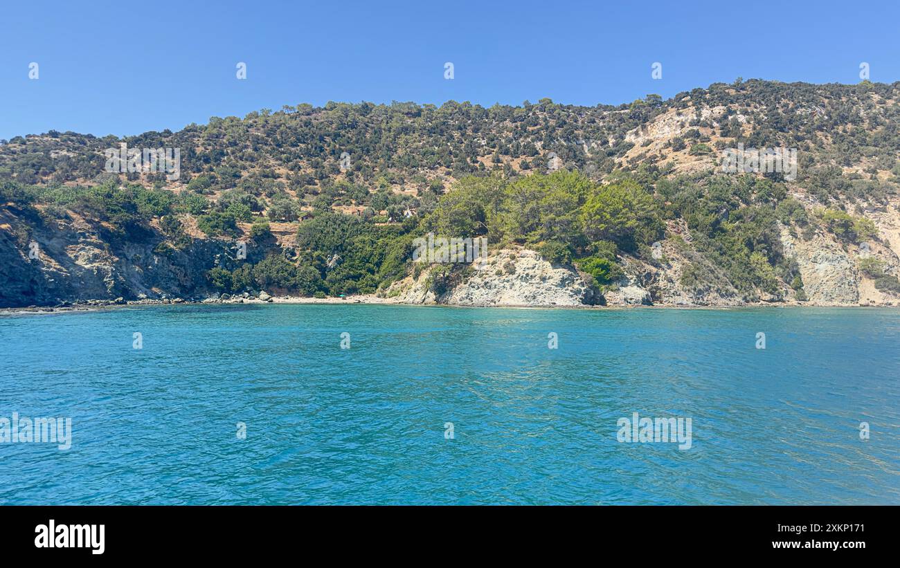 The Blue Lagoon in Cyprus is a well-known and picturesque spot, located in the Akamas Peninsula on the western coast of the island Stock Photo