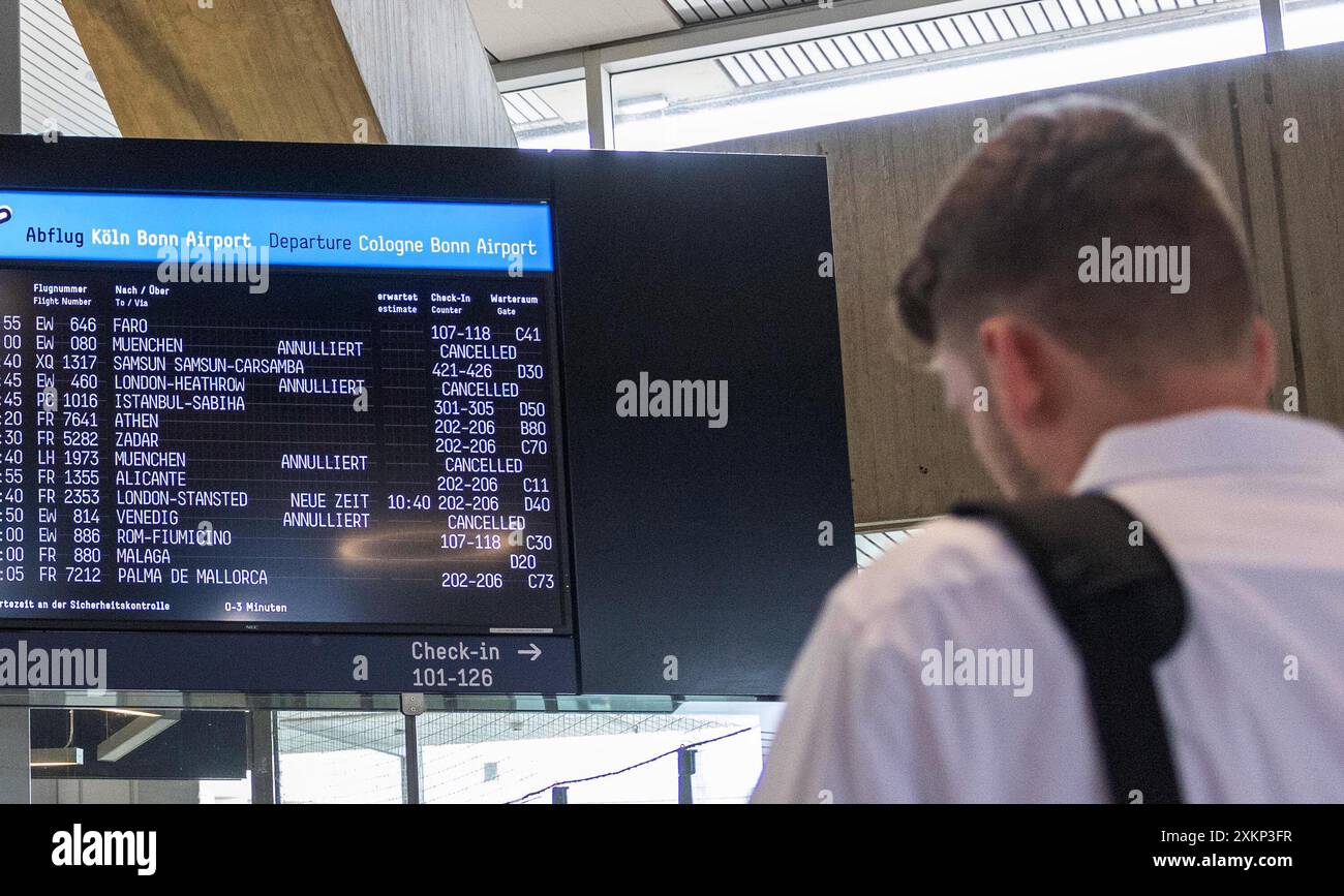 Cologne, Germany. 24th July, 2024. A display at Cologne Bonn Airport ...