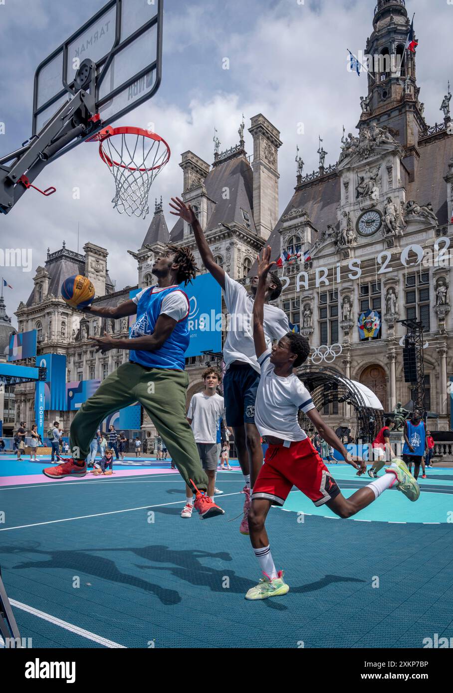 Paris, France - 07 23 2024: Paris city hall. View of The games terrace ...