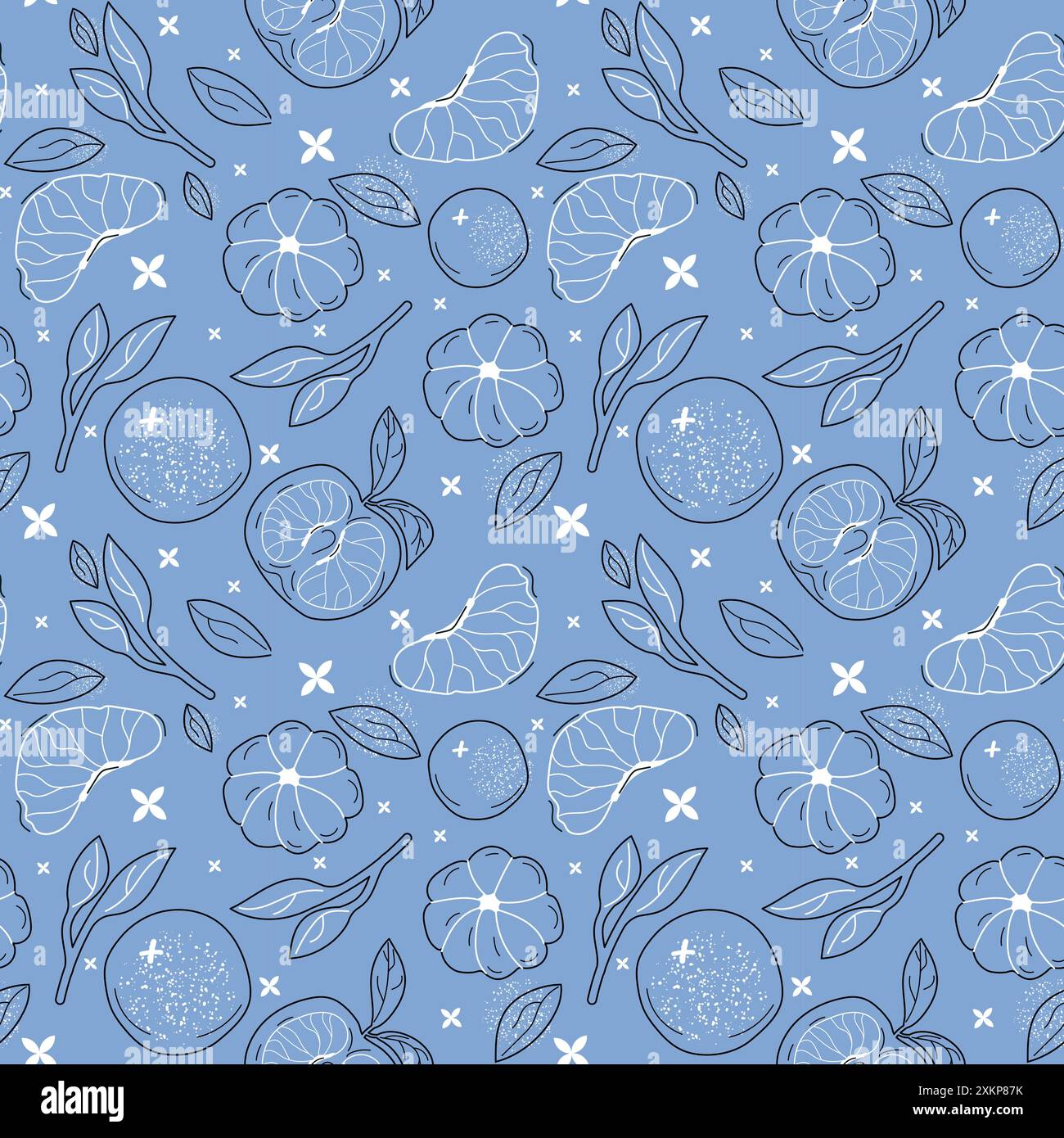 Handdrawn citrus and leaves pattern in blue Stock Vector Image & Art ...