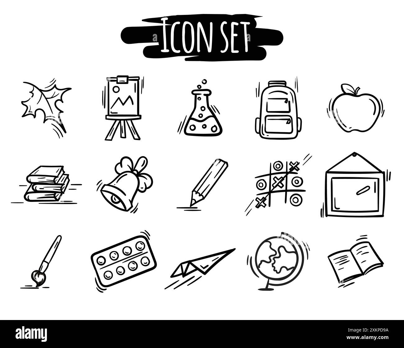 Vector set of simple black and white icons related to autumn, school ...