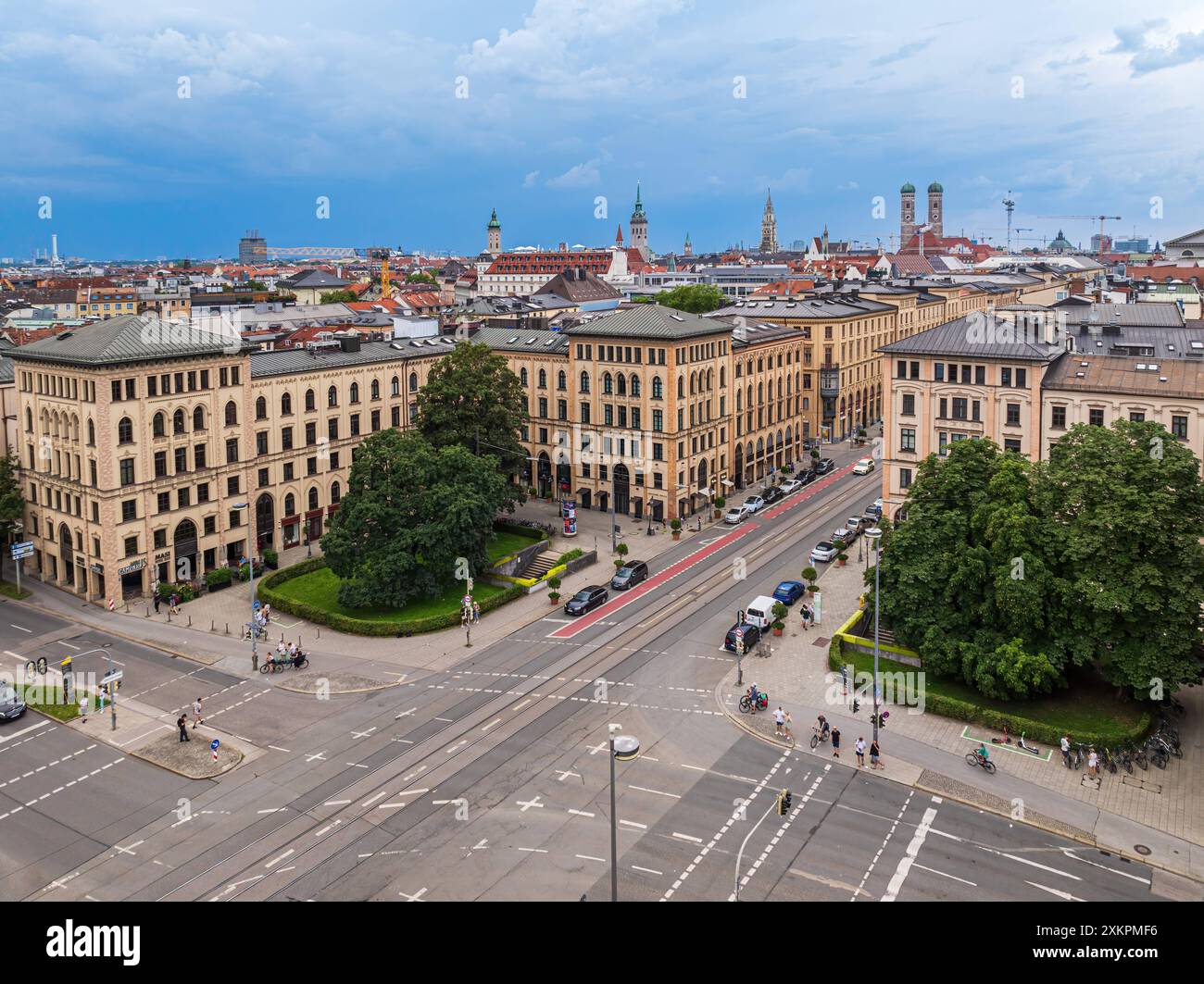 Aerial View of the famous Maximilianstrasse in Munich, Germany sweeping ...
