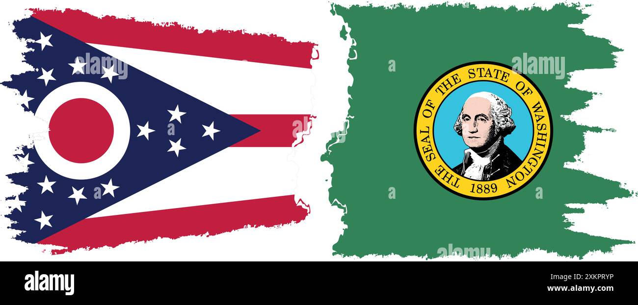 Washington and Ohio states grunge brush flags connection, vector Stock ...