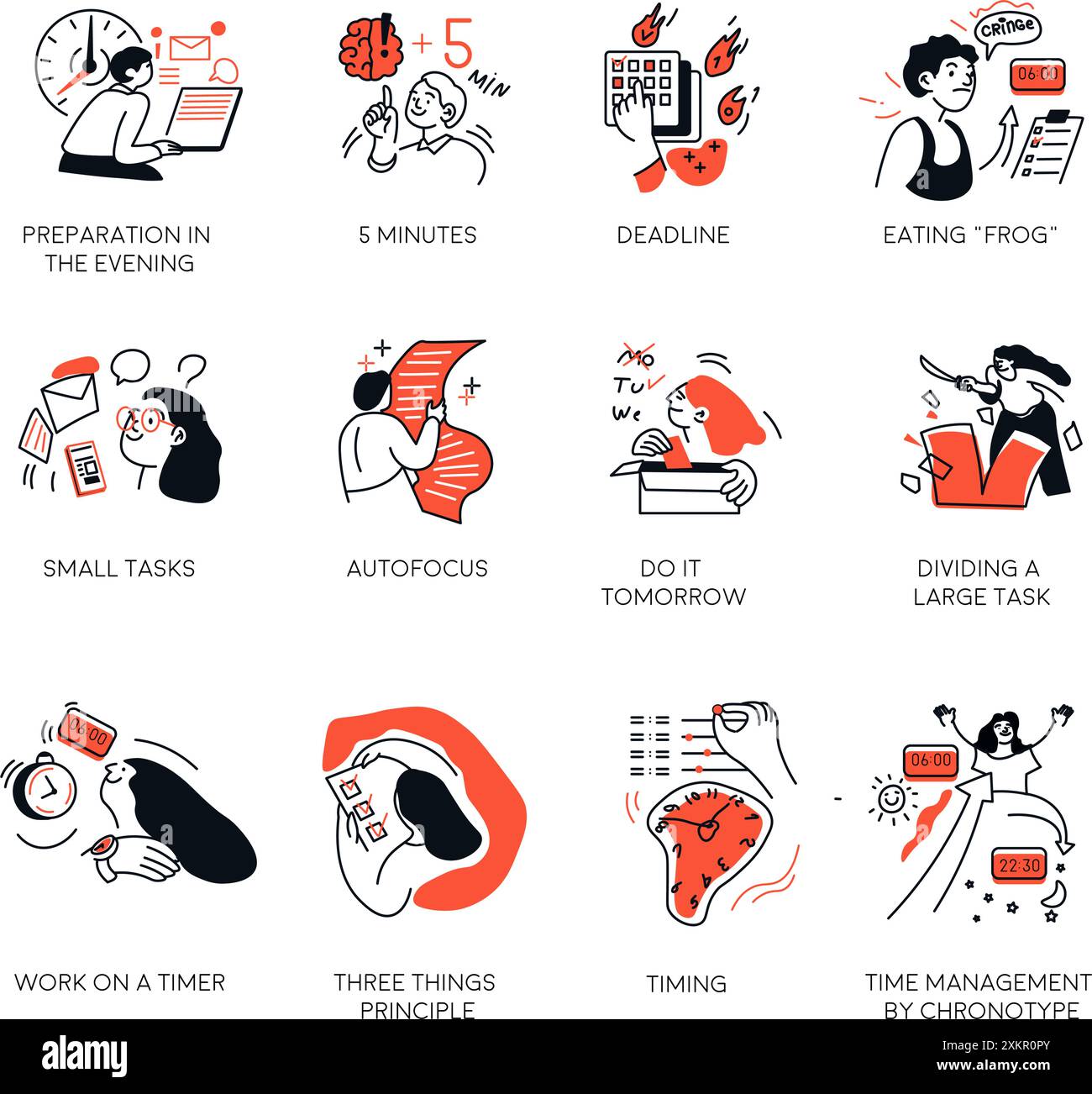 Time management and productivity techniques stock vector image art