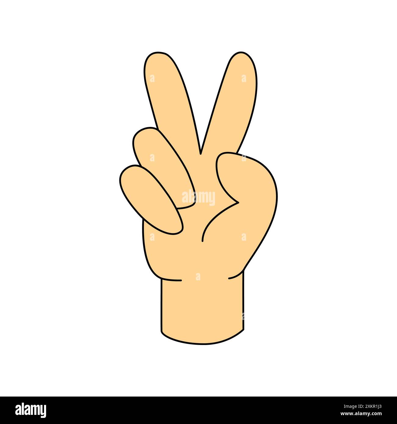 Groovy hand with hippie peace gesture, two fingers of victory sign vector illustration Stock Vector