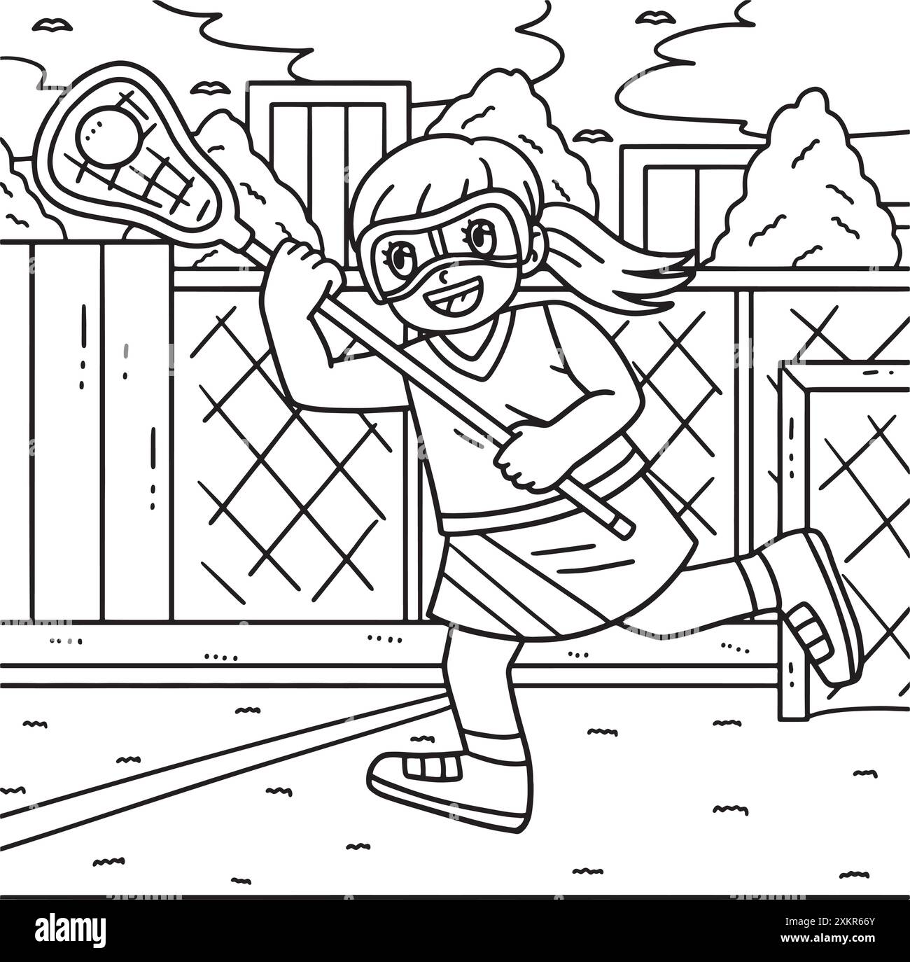 Female Player Catching Lacrosse Ball Coloring Page Stock Vector Image ...