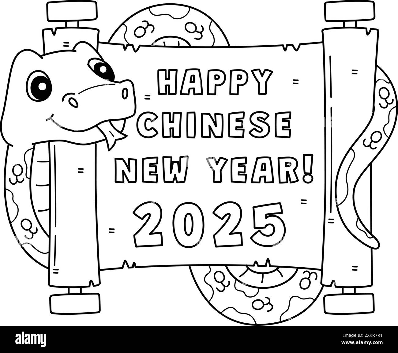 Year of the Snake Holding Scroll Isolated Coloring Stock Vector Image ...