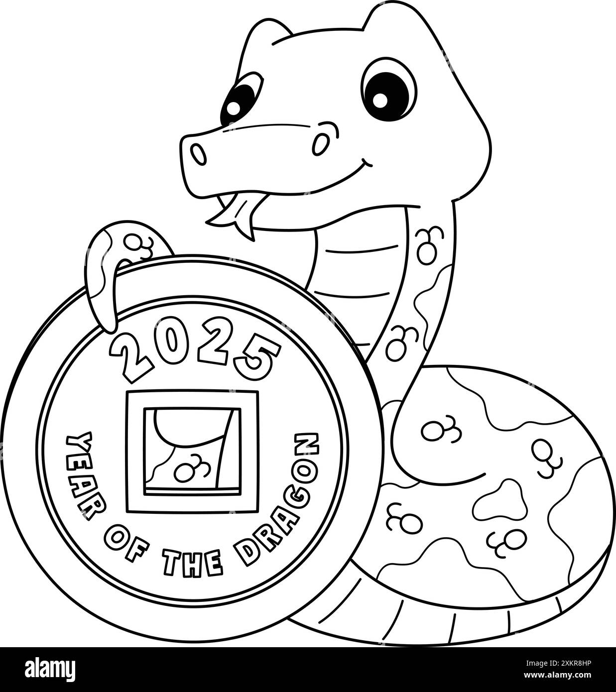 Year of the Snake Holding a Coin Isolated Coloring Stock Vector Image ...