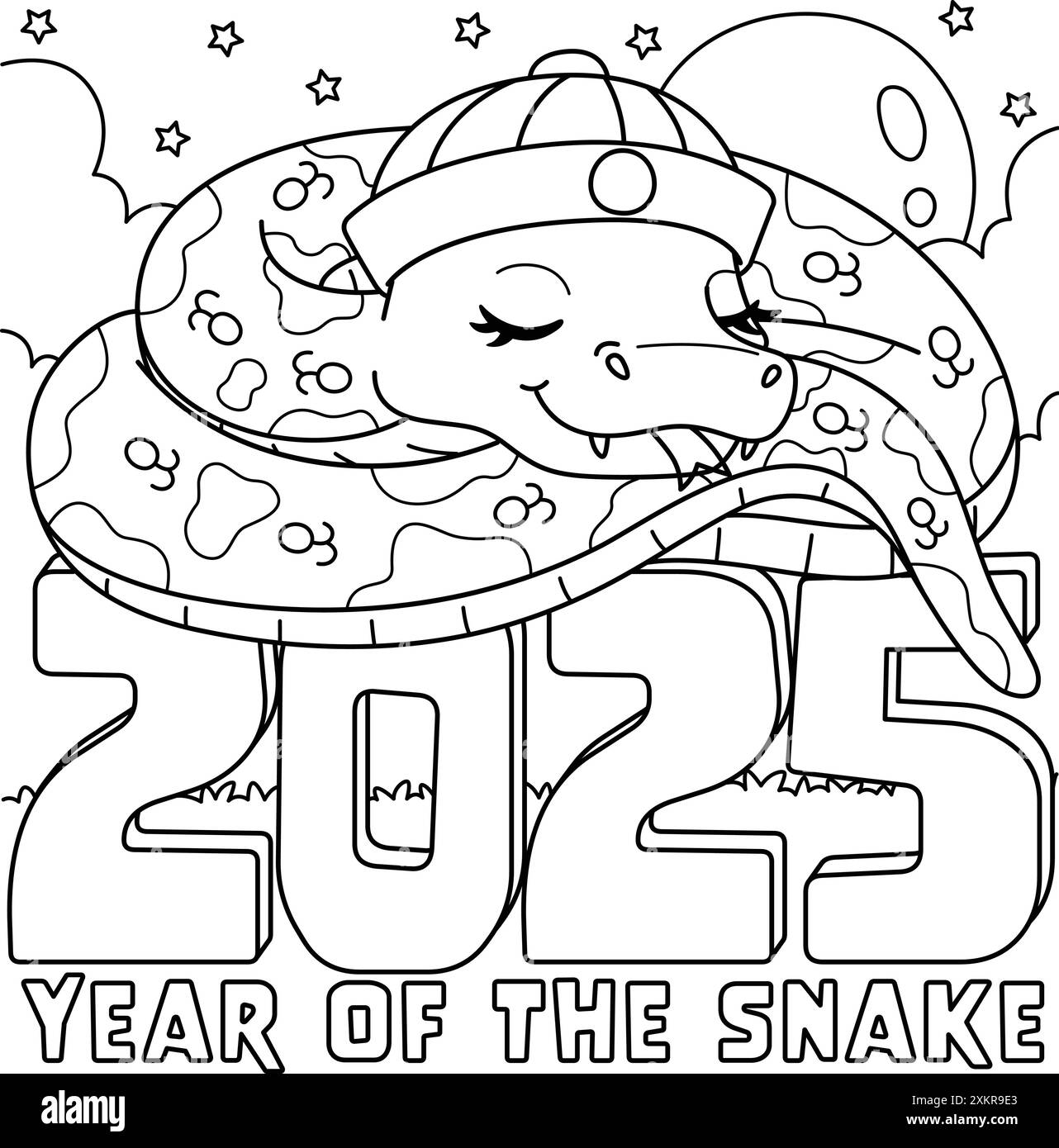 Year of the Snake on top of 2025 Coloring Page Stock Vector Image & Art Alamy