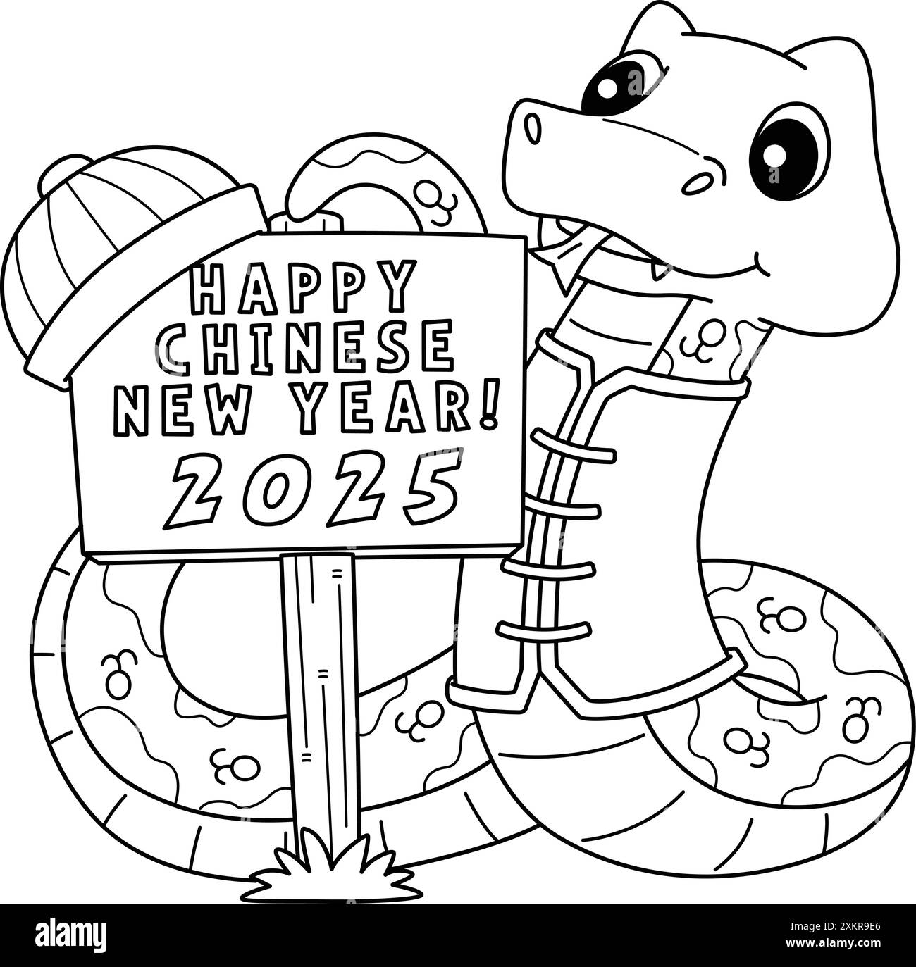 Happy Chinese New Year 2025 Isolated Coloring Page Stock Vector Image