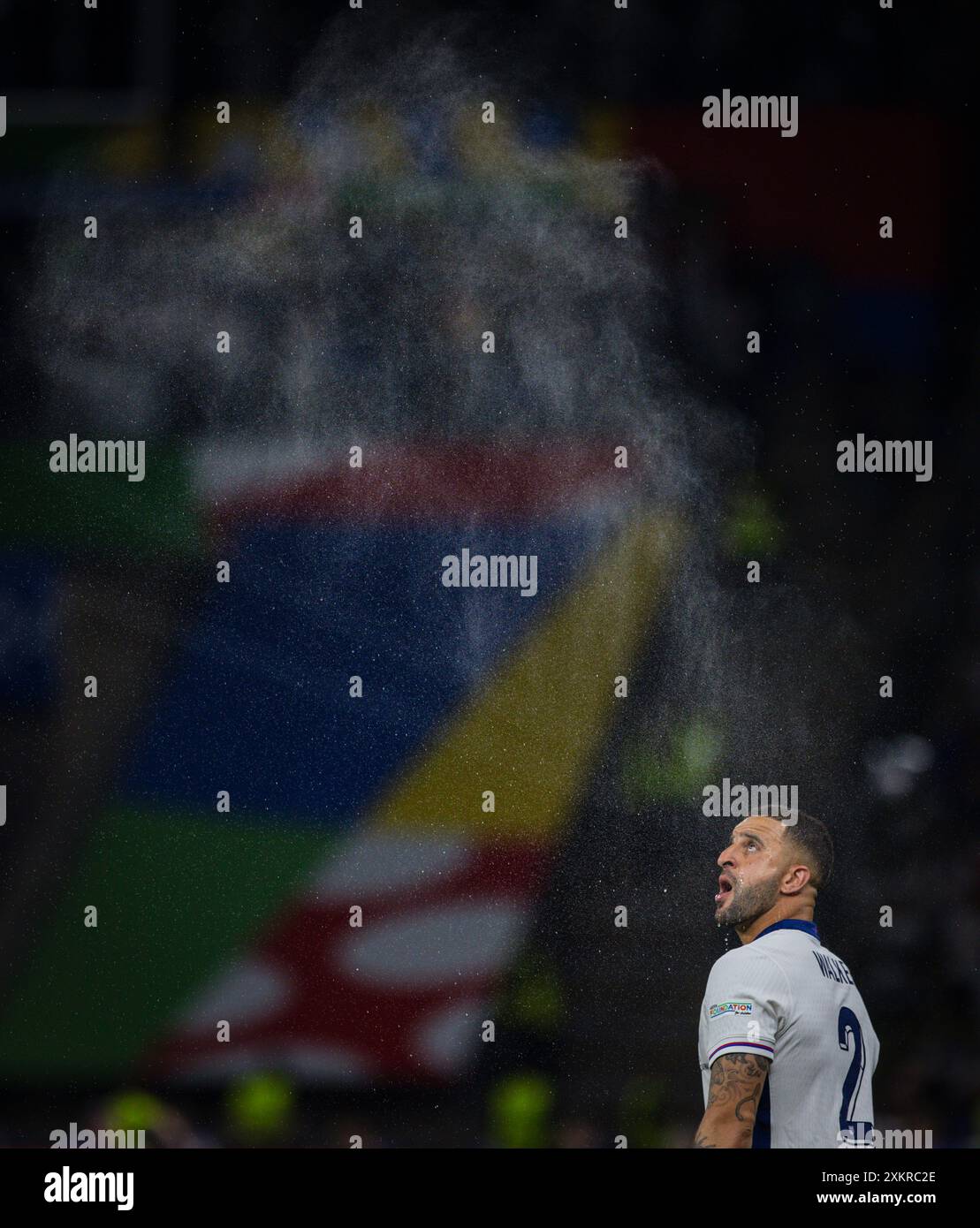 Berlin, Germany. 14th Jul 2024.  Kyle Walker (ENG) spits water into the air Spain - England Spanien - England 14.07.2024   Copyright (nur für journali Stock Photo