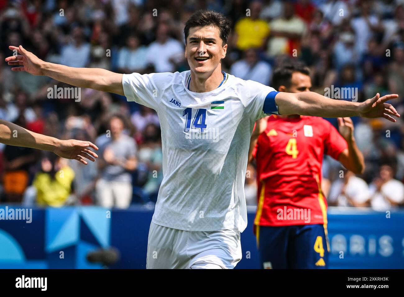 SHOMURODOV Eldor of Uzbekistan celebrates his goal during the football