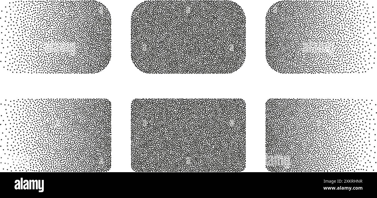 Dotwork abstract shapes, rectangles in black grain texture Stock Vector