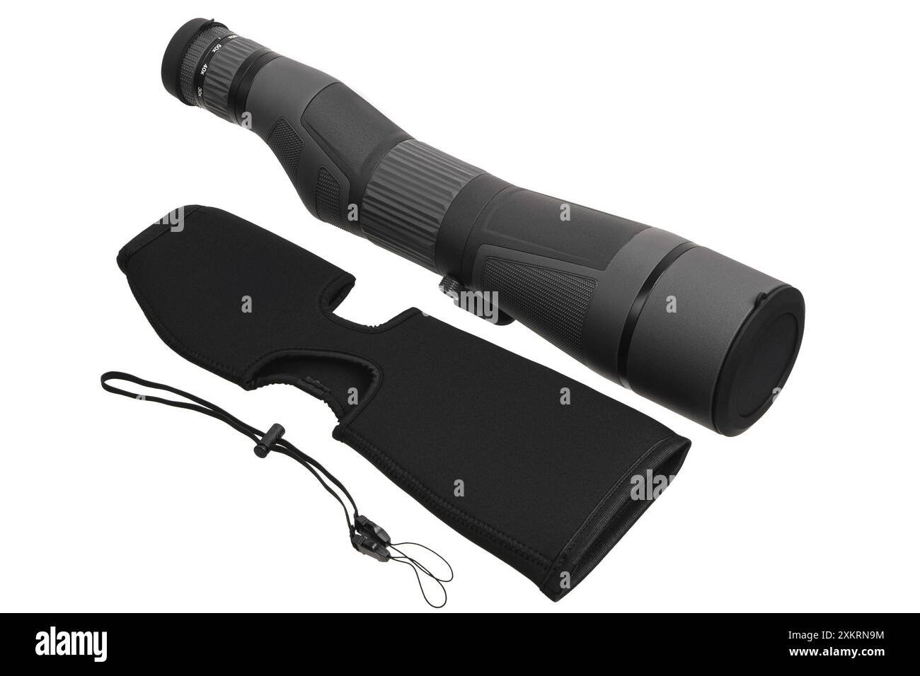 Modern spyglass. Long-range observation device. Monocular isolate on a white background. Stock Photo