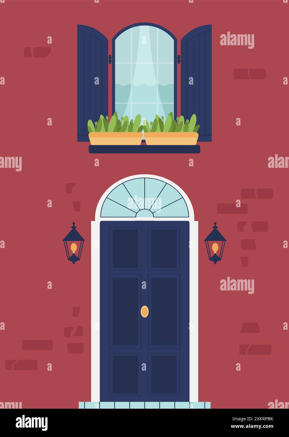 House architecture - vintage front door and window with shutters. Old ...