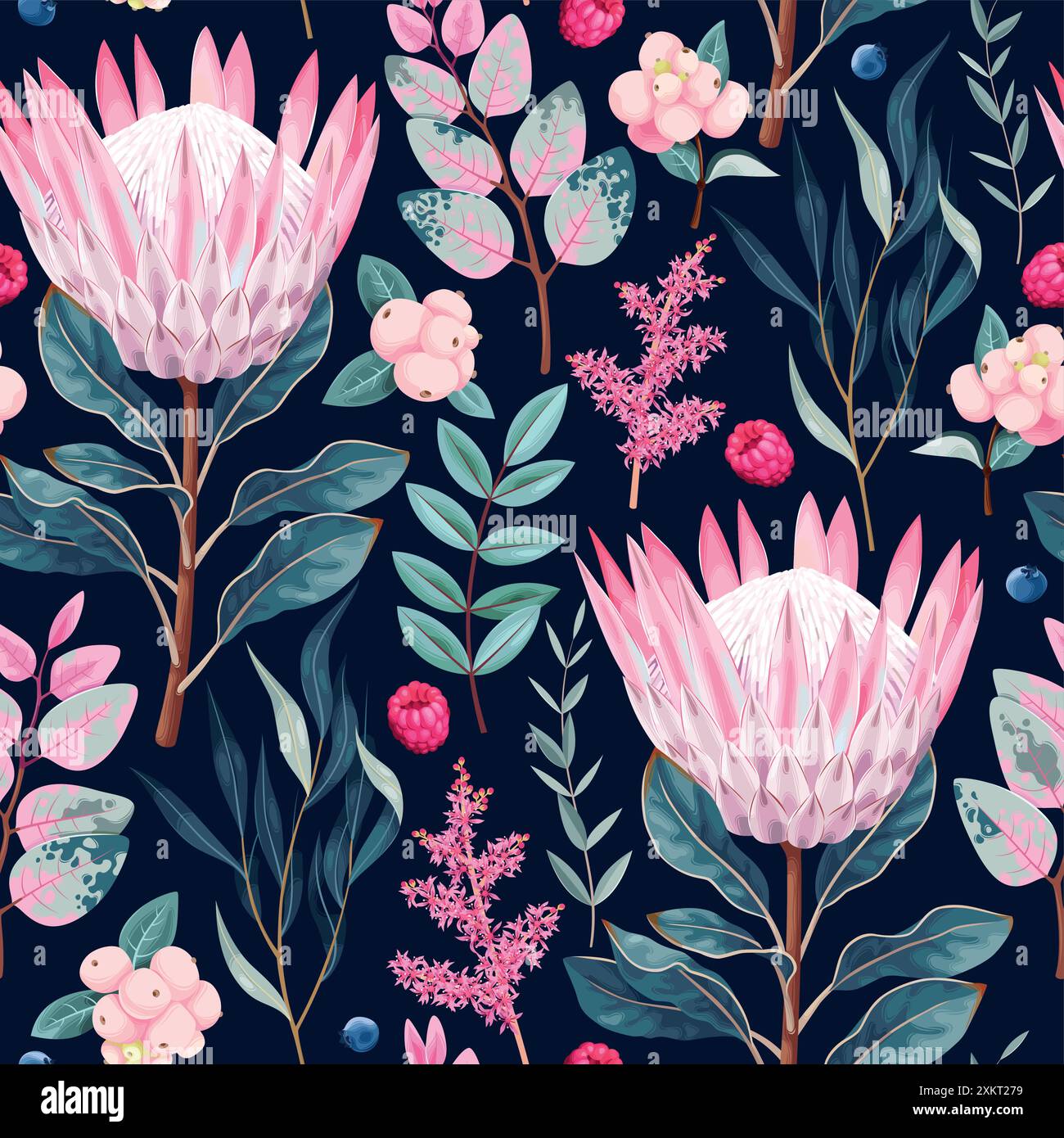Vector seamless pattern with protea and greenery Stock Vector Image ...