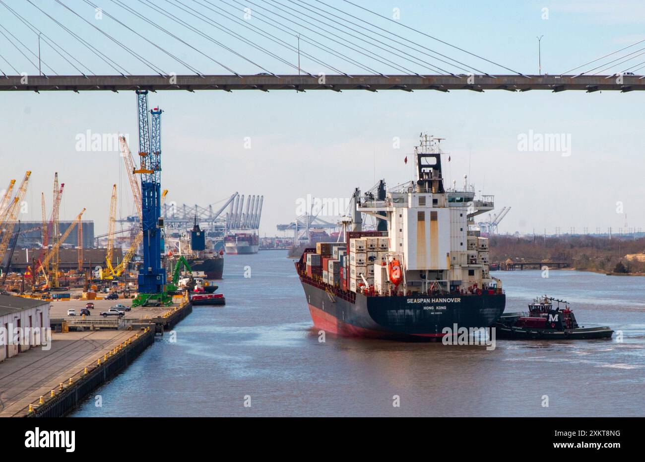 Savannha, Georgia, USA - 21 February 2024: A Cargo Ship with containers ...