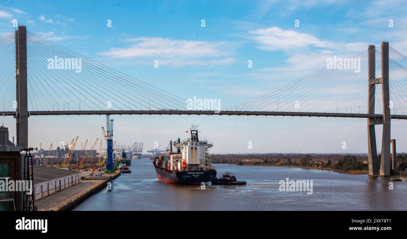 Savannha, Georgia, USA - 21 February 2024: A Cargo Ship with containers ...