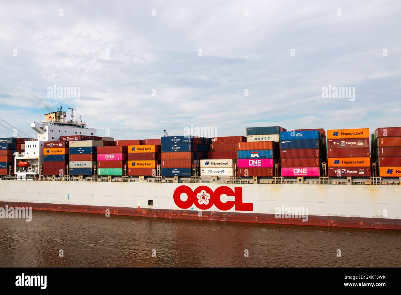 Savannha, Georgia, USA - 21 February 2024: A Cargo Ship with containers ...