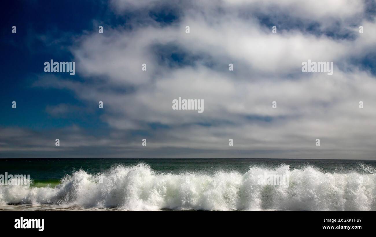 Limontour Beach along Point Reyes National Seashore in Marin County features a wide sandy beach, dunes, and a scenic Pacific Ocean view. - Stock Image