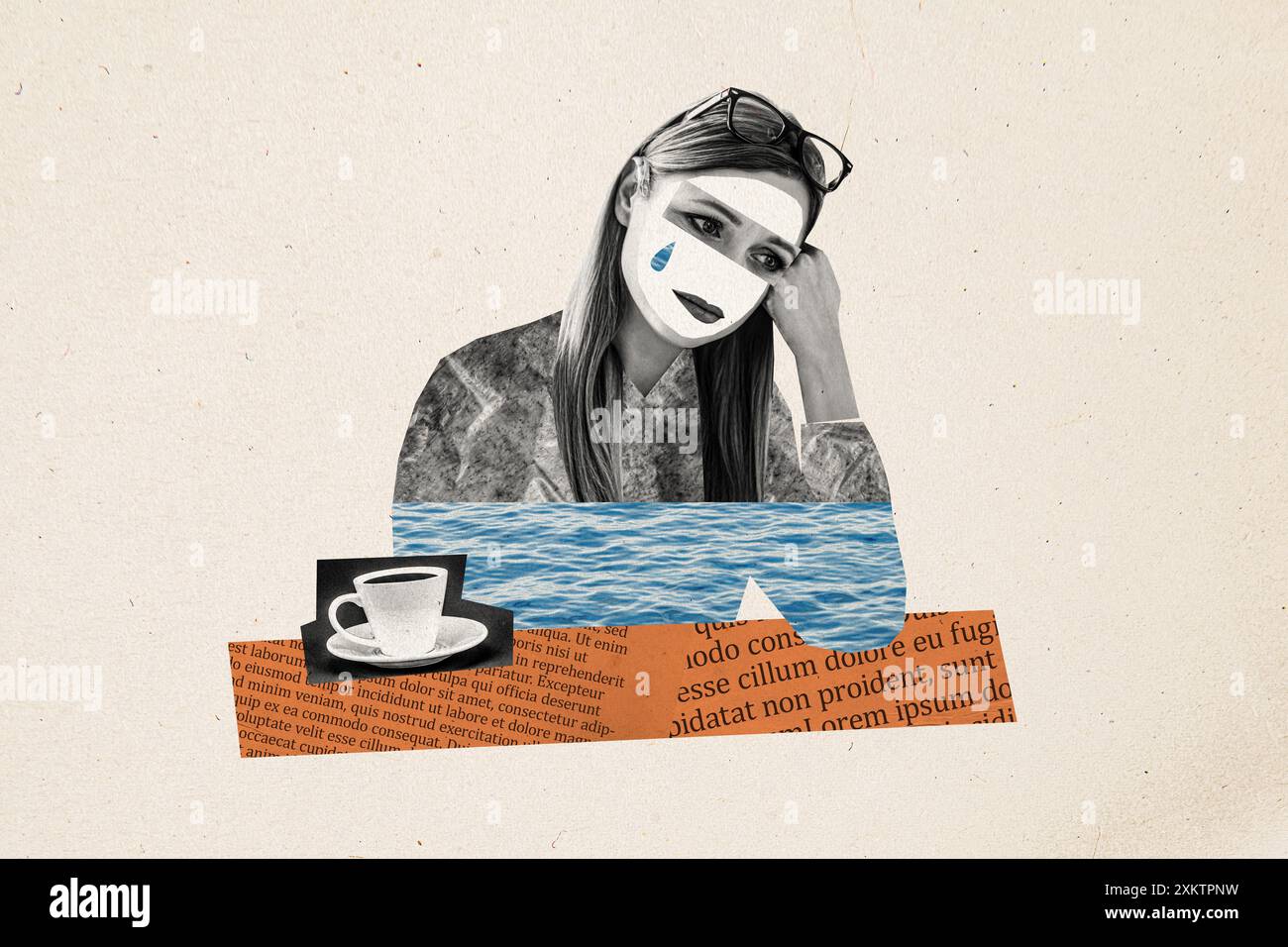 Composite photo collage of sad depressed girl cry eyes lips water drop ...