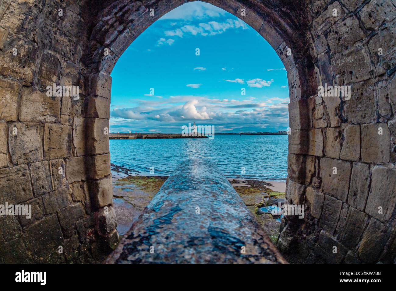 Hartlepool, Stunning view of Hartlepool Headland with its historic lighthouse, rugged coastline, and vibrant seaside charm. Stock Photo