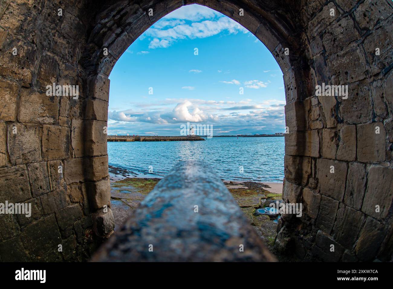 Hartlepool, Stunning view of Hartlepool Headland with its historic lighthouse, rugged coastline, and vibrant seaside charm. Stock Photo