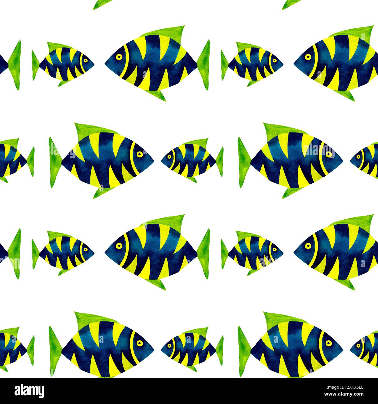 Blue and green sea fish and shells Marine underwater seamless pattern ...