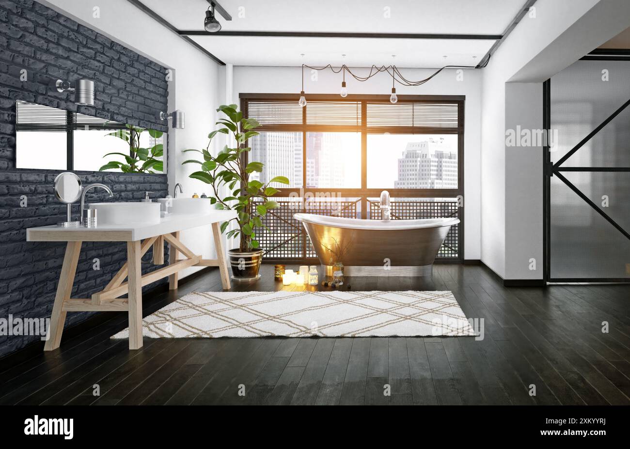 modern loft bathroom design. 3d rendering concept Stock Photo
