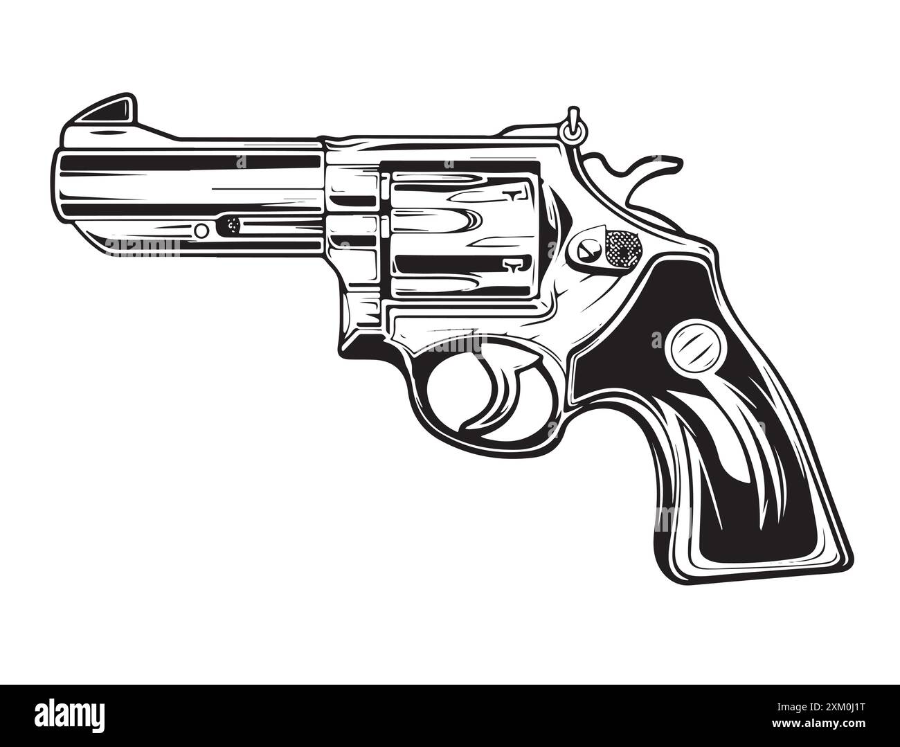 Gun revolver handgun six shooter pistol drawing in a vintage retro woodcut etched or engraved style Stock Vector