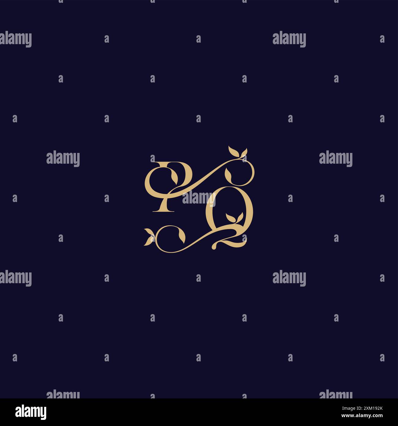 beauty leaf monogram logo organic and elegant concept PQ wedding ...
