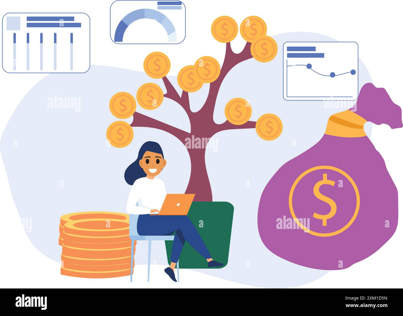 Flat illustration of female financial advisor working on company ...