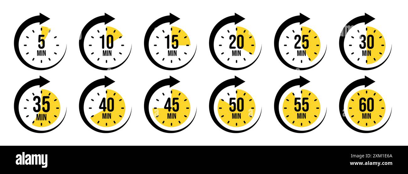 Stopwatch icons with pointer arrow. Colorful chronometer, time counter ...