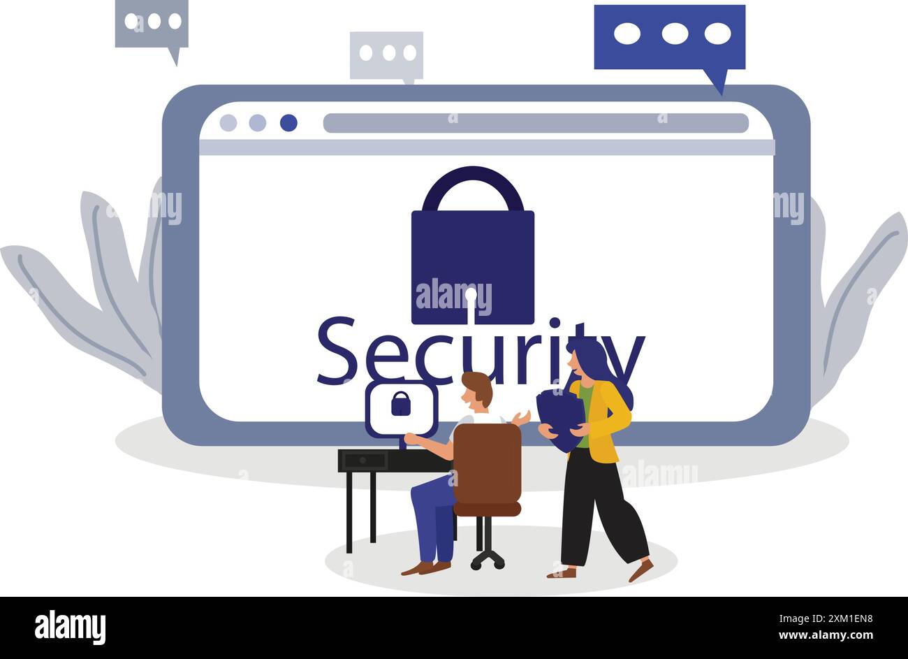 Vector illustration of man showing security software concept Stock ...