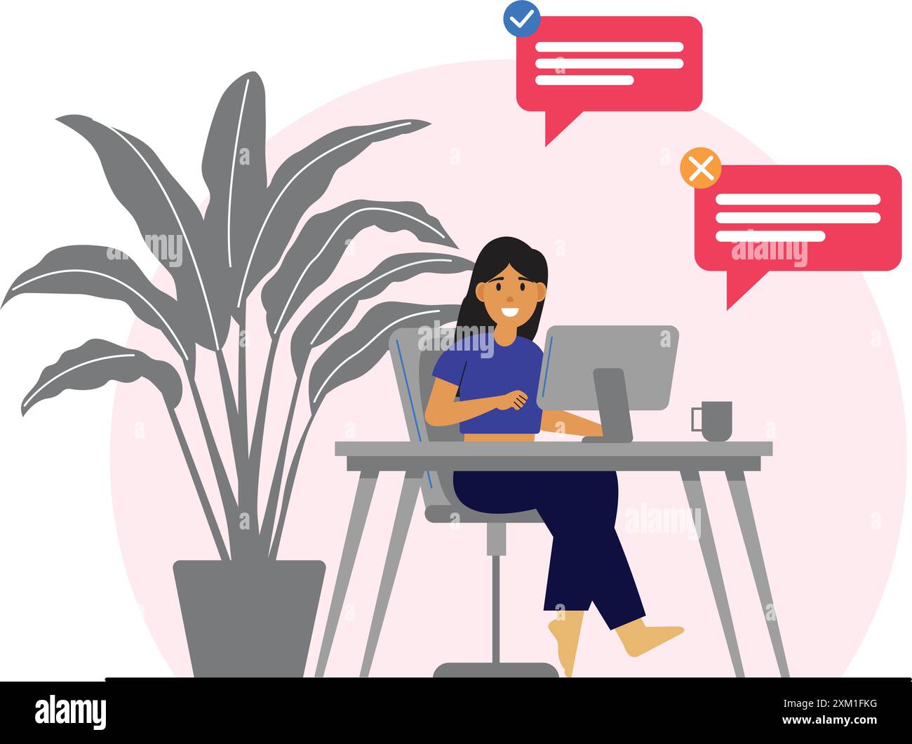 Vector illustration of work from home concept girl with laptop sitting on chair. work from home concept. Stock Vector