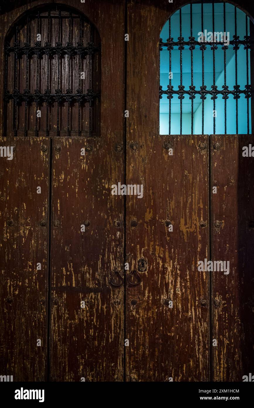 Door windows, Interior detail with a door, Leon, Nicaragua Stock Photo