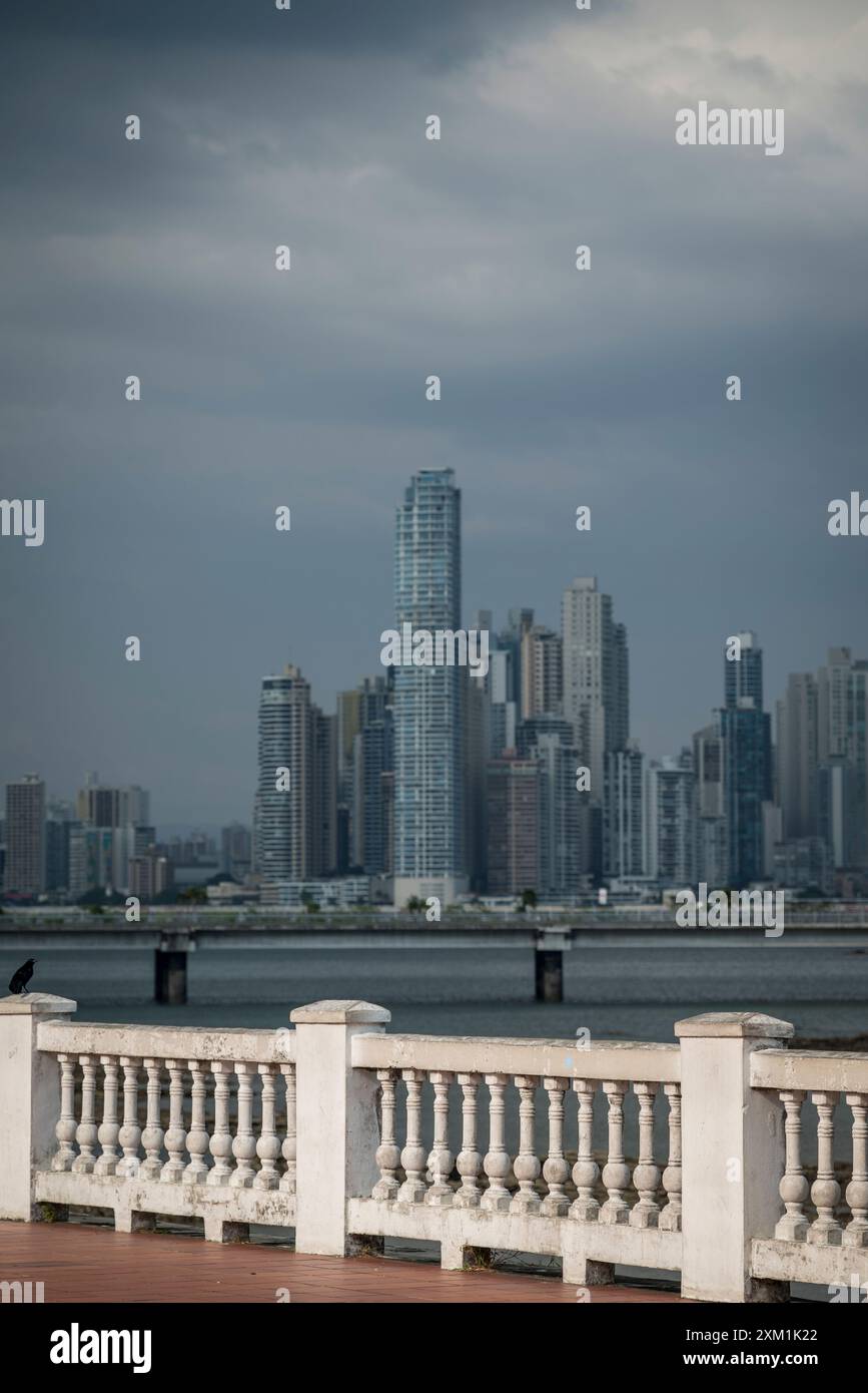 City skyline seen from Casco Viejo, the old city centre, Panama City, Panama Stock Photo
