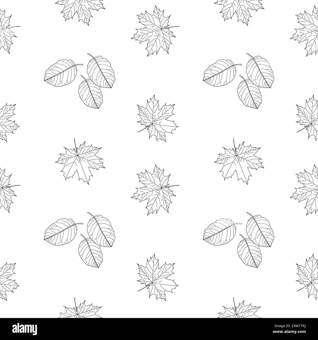 Delight in this seamless pattern of maple and other fall leaves. Perfect for coloring enthusiasts and creative projects. Stock Vector