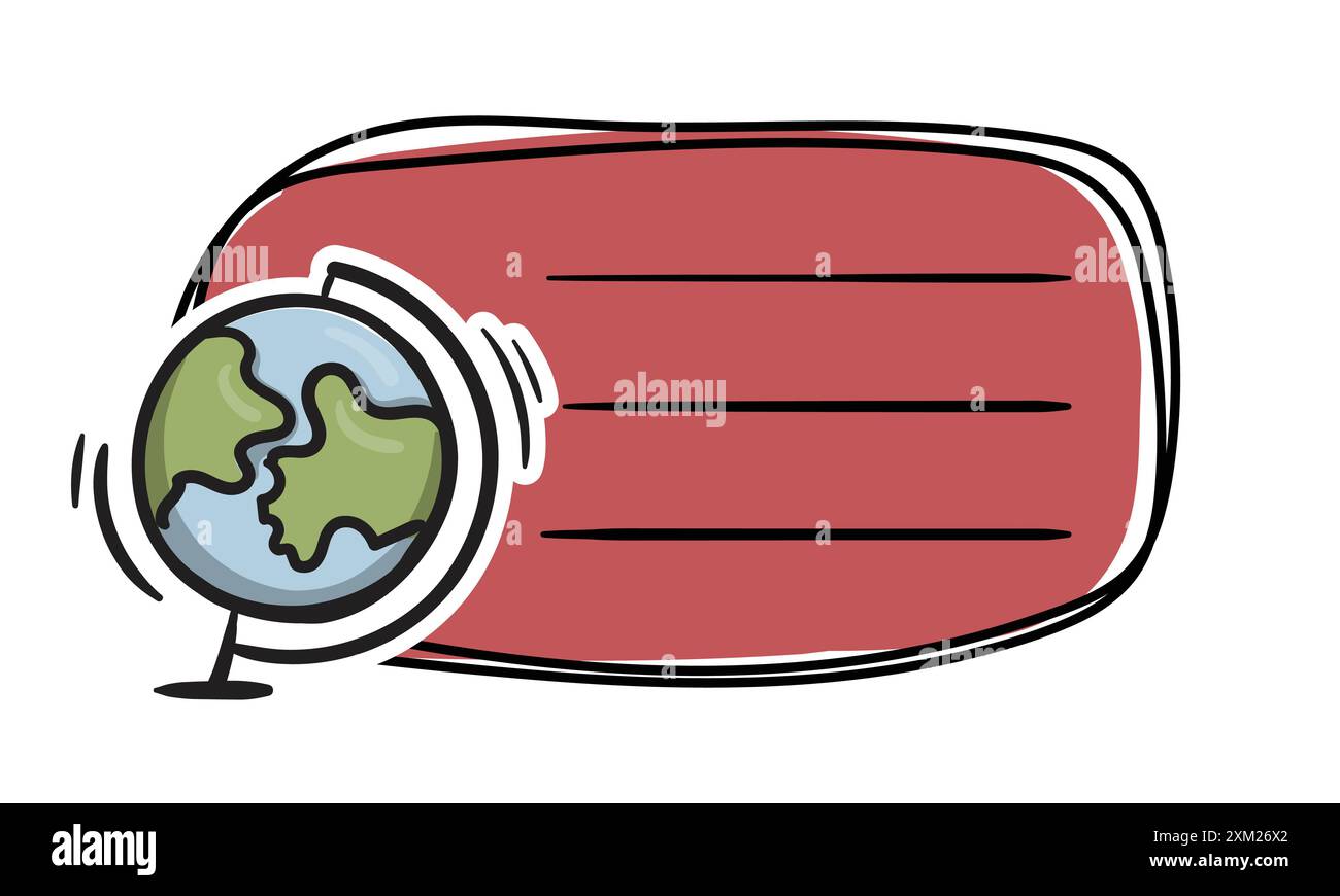 Bright school sticker with a globe and space for text. Simple vector label for notebook, textbook, diary Stock Vector