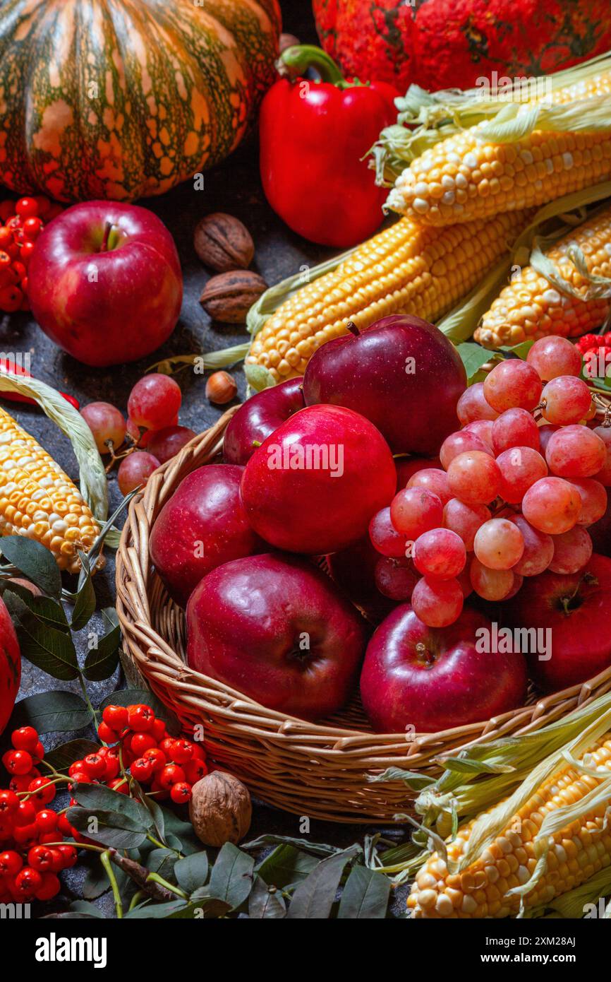 Autumn agricultural still life with fruits and vegetables. Harvest ...