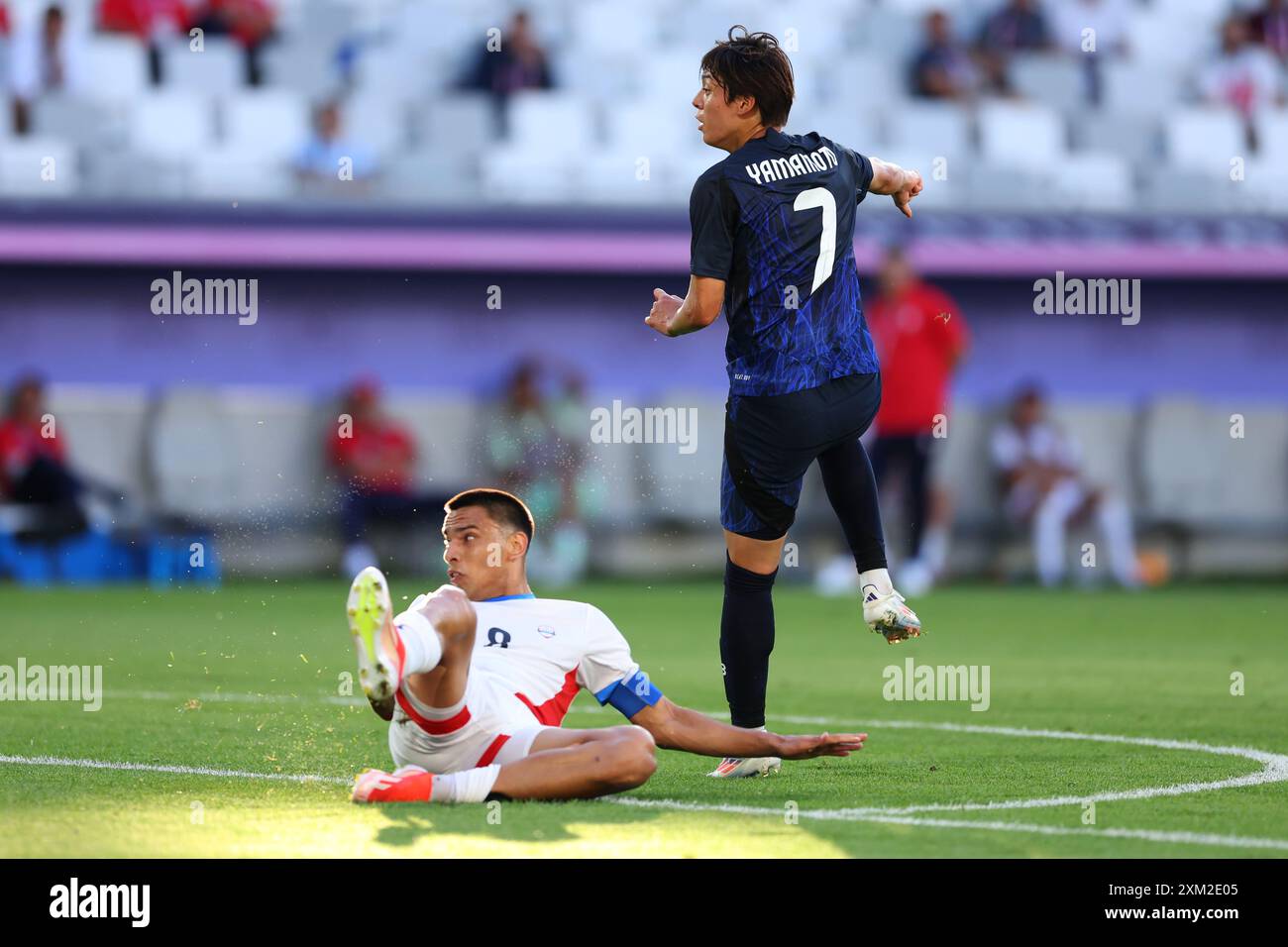 Bordeaux, France. 24th July, 2024. Rihito Yamamoto (JPN) Football/Soccer : Men's Group D match between Japan 5-0 Paraguay during the Paris 2024 Olympic Games at Bordeaux Stadium in Bordeaux, France . Credit: Naoki Morita/AFLO SPORT/Alamy Live News Stock Photo