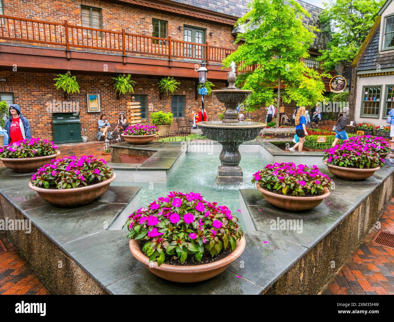 Rainy day at the Village Shops in downtown Gatlinburg Tennessee USA Stock Photo