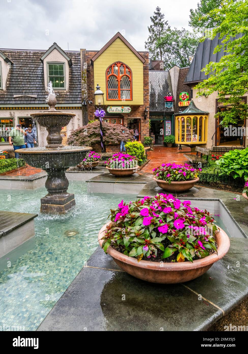 Rainy day at the Village Shops in downtown Gatlinburg Tennessee USA Stock Photo