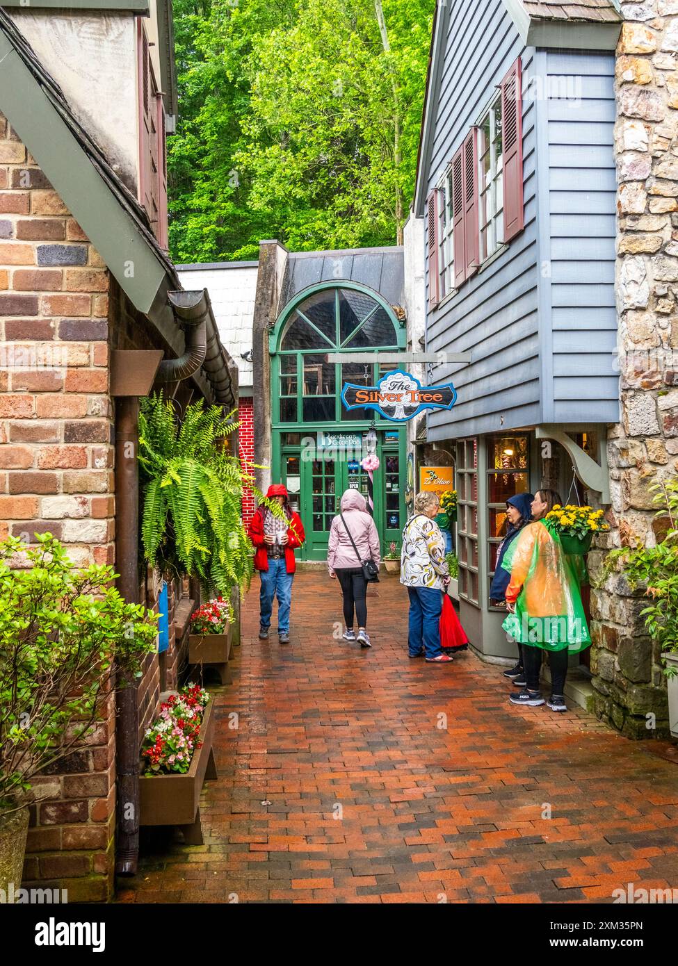Rainy day at the Village Shops in downtown Gatlinburg Tennessee USA Stock Photo