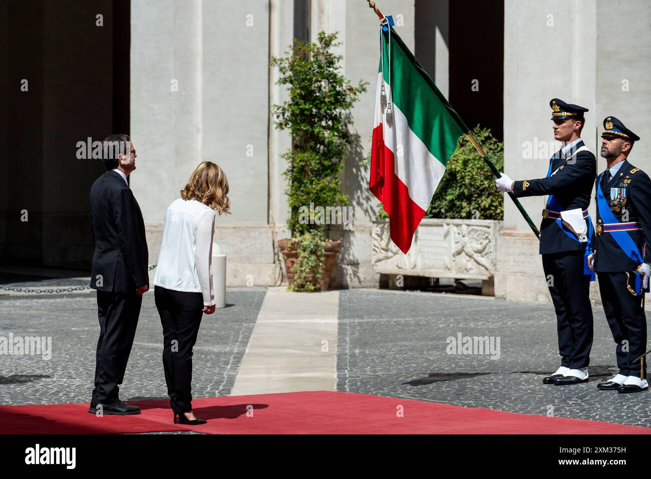 President of Israel Isaac Herzog meets with Italian Prime Minister Giorgia Meloni prior to their meeting at Palazzo Chigi in Rome. (Photo by Stefano Costantino / SOPA Images/Sipa USA) Stock Photo