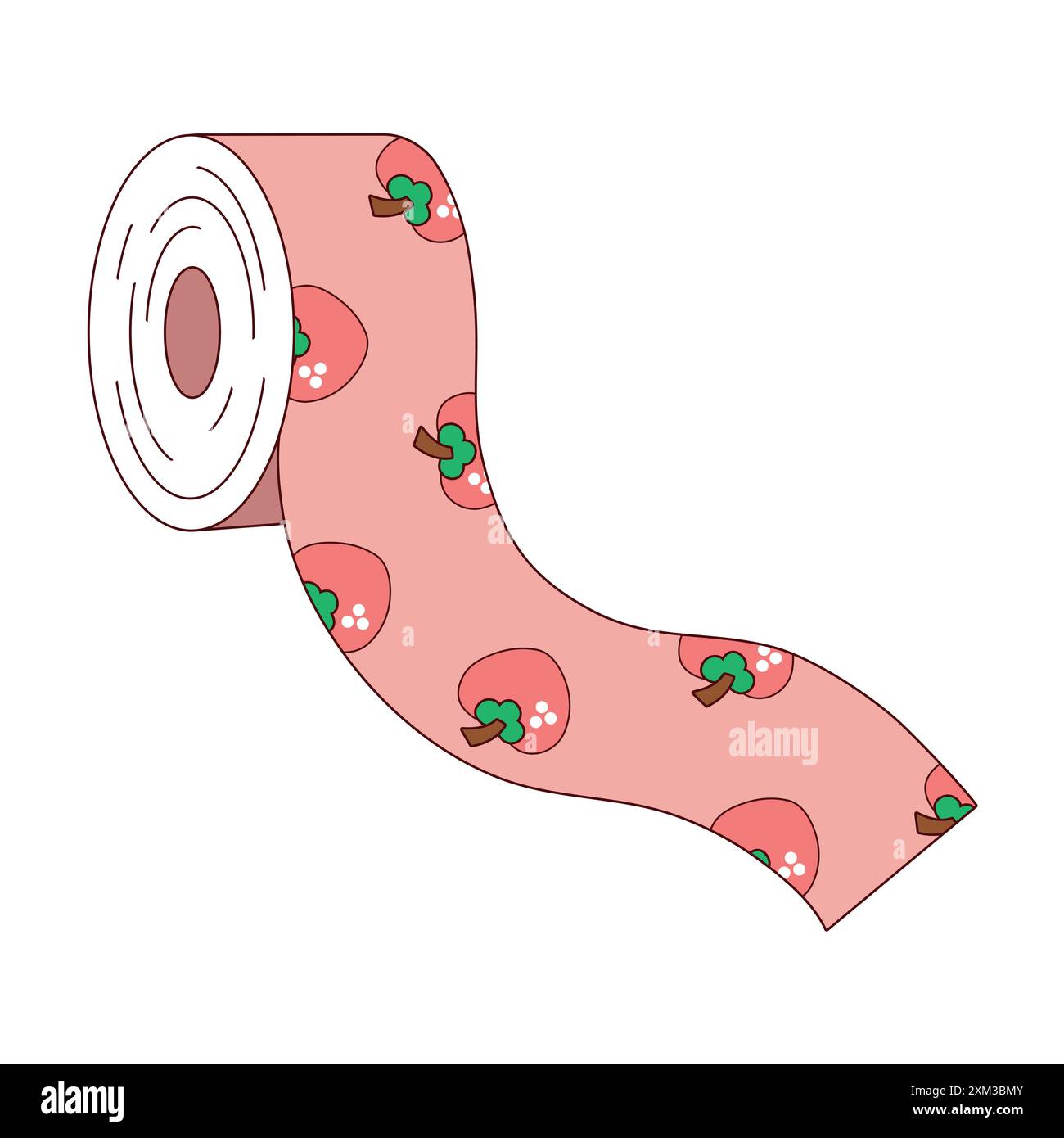 Roll tape with cute peach on pink background Stock Vector